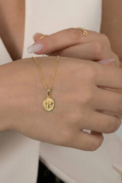 Söğütlü Silver Gümüş altın yaldızlı arı kabartmalı antik para kolye SGTL12676ARI