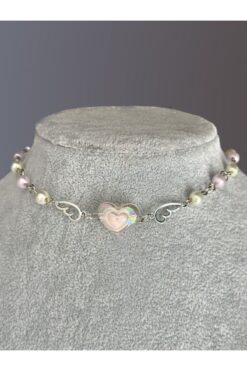sleyshop Kelebek Melek Kanatlı Choker Pembe Boncuk Inci Kolye