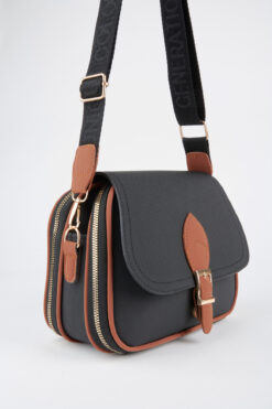 Vivaq Kadın Yonca Siyah-Taba 4 Cepli Kapaklı Fermuar ve Çıt Çıt Kapama Kol Ve Omuz Çantası