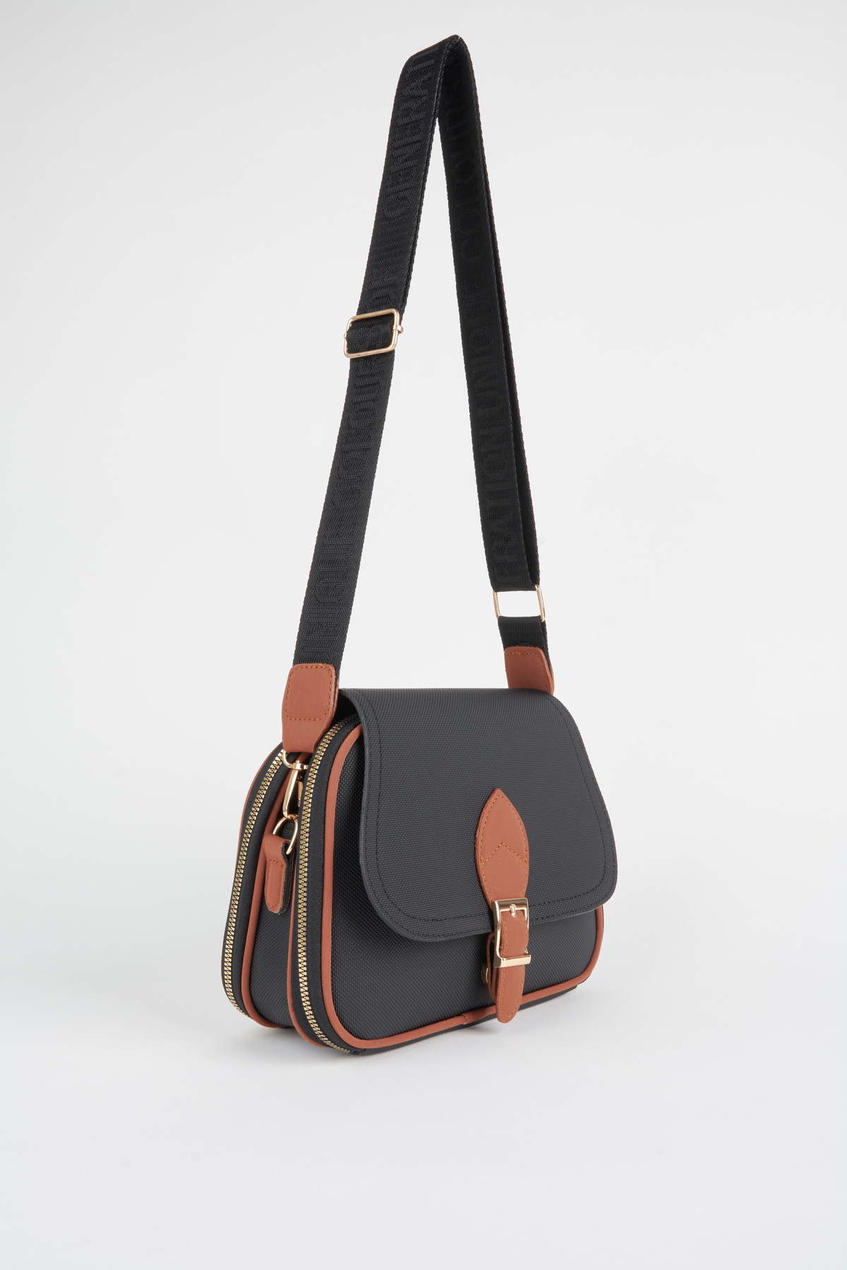 Vivaq Kadın Yonca Siyah-Taba 4 Cepli Kapaklı Fermuar ve Çıt Çıt Kapama Kol Ve Omuz Çantası - Görsel 3