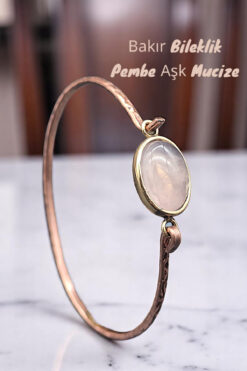 NBS Beautiful Naturel Stones Bakır ( Saf Gerçek ) Pembe Kuvars Trend Zarif Bileklik ( Nazar Koruma ) ( Özel Günler , Hediyelik )