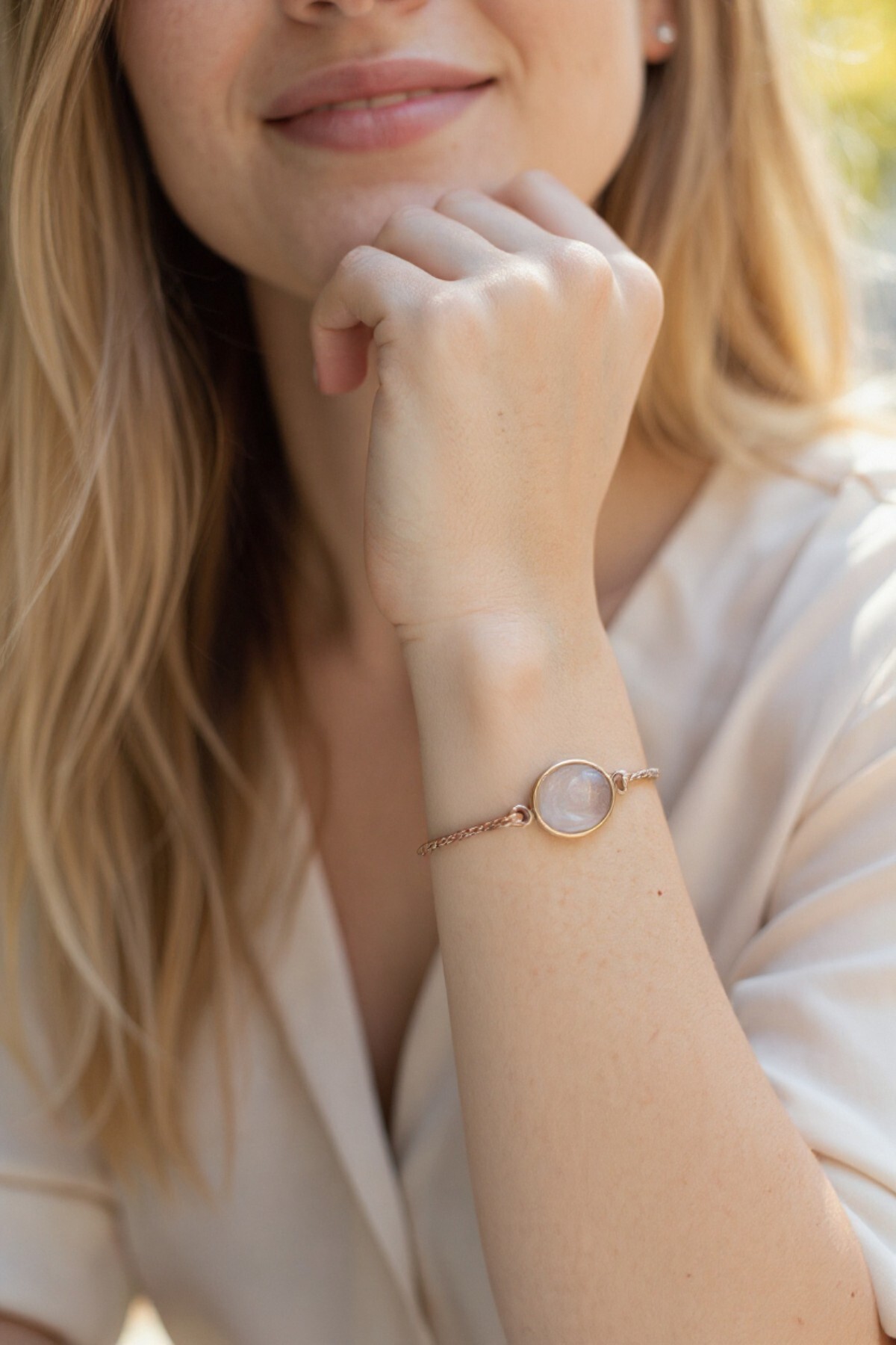 NBS Beautiful Naturel Stones Bakır ( Saf Gerçek ) Pembe Kuvars Trend Zarif Bileklik ( Nazar Koruma ) ( Özel Günler , Hediyelik ) - Görsel 2