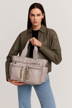 NOTHING Kadın Vizon Paraşüt Kumaş Çok Gözlü El ve Omuz Çantası Bera