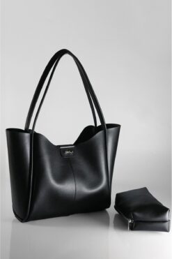 DENSİLA Kadın Siyah Büyük Boy Makyaj Çantalı El Ve Omuz Çantası