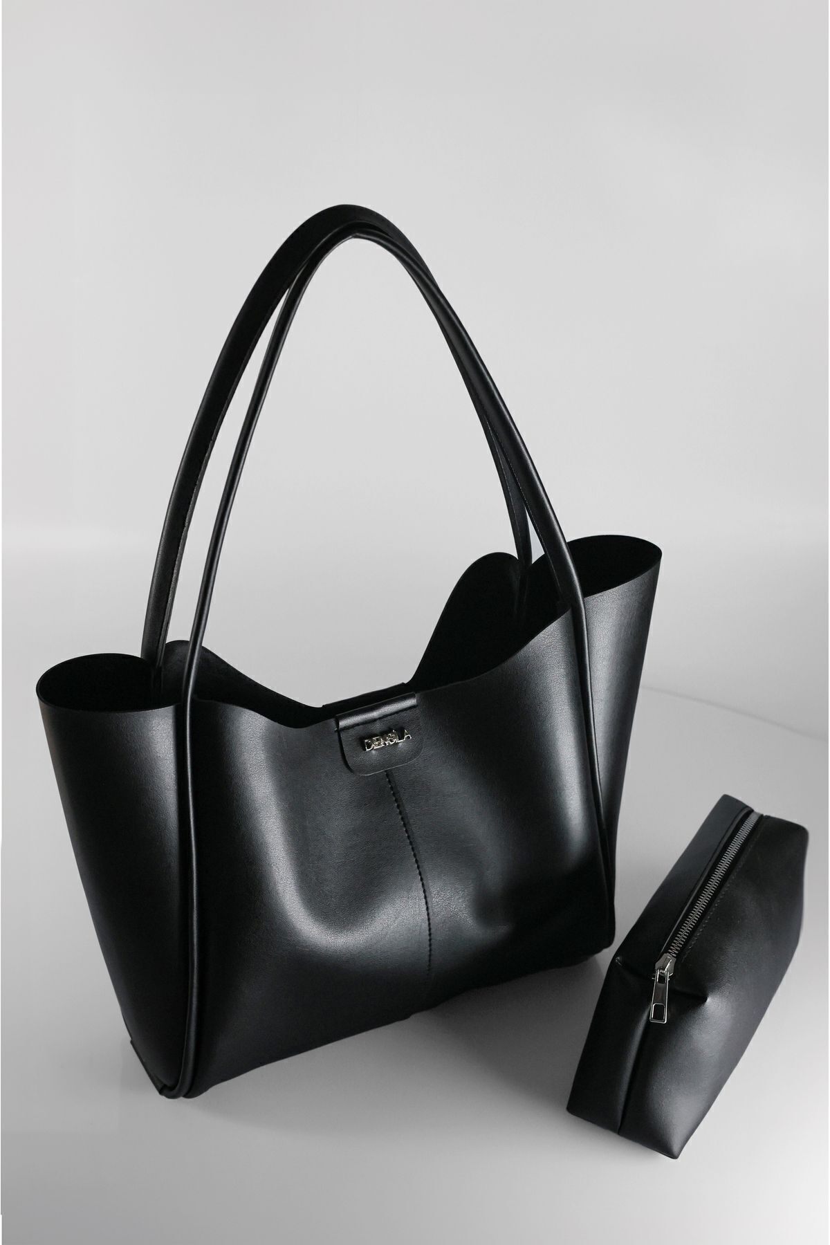 DENSİLA Kadın Siyah Büyük Boy Makyaj Çantalı El Ve Omuz Çantası - Görsel 3