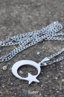 Bluem Ay Yıldız Türk Bayrağı Çelik Kolye - Kararmaz Çelik