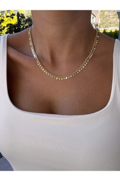 HERCY 14K Altın Kaplama Paslanmaz Çelik Pullu Kolye | Sallantılı Pullu Kolye