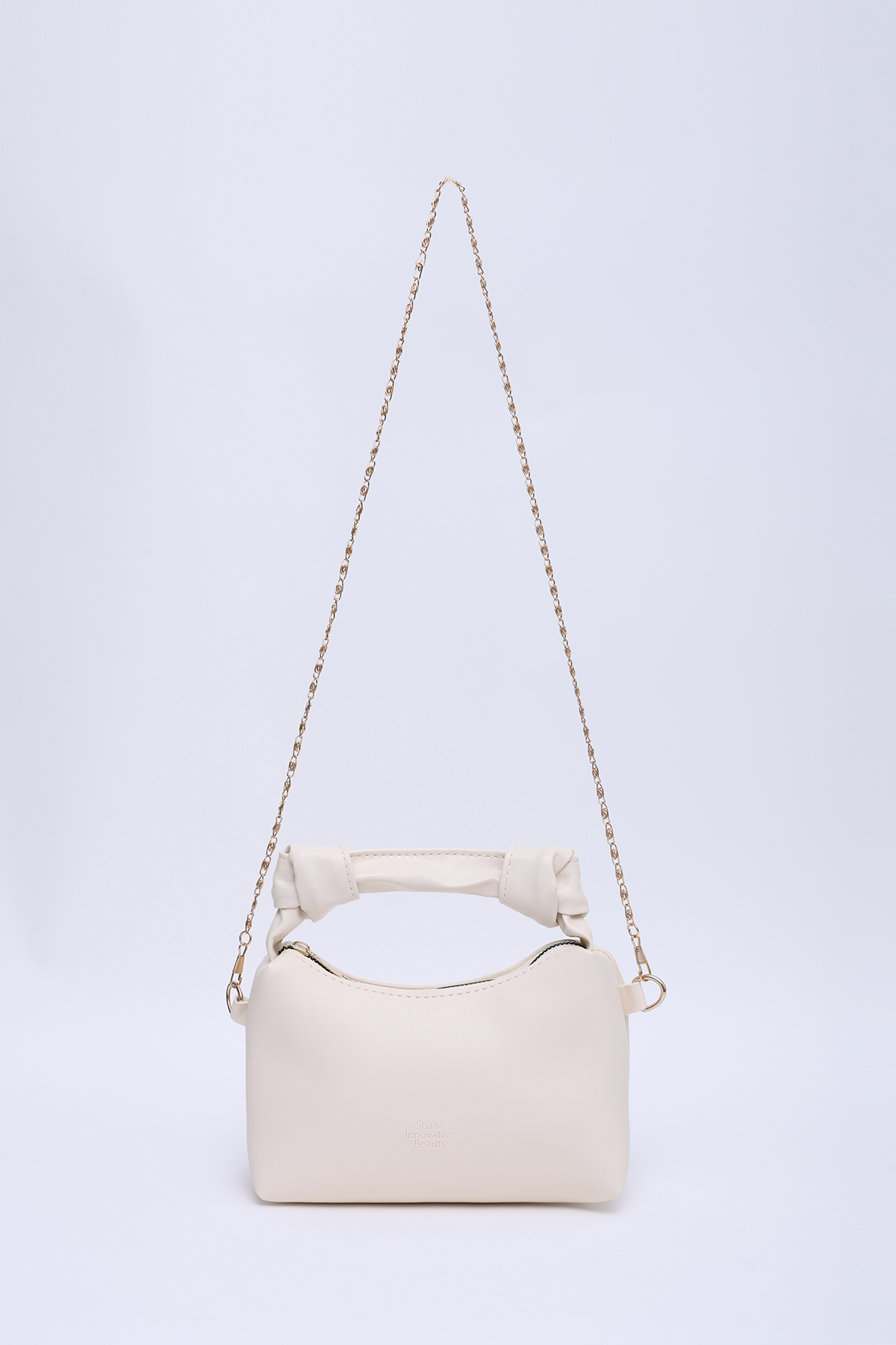 SHAKA Krem Shk24 Orjinal Soft Deri Düğüm Detaylı Zincir Askılı El ve Omuz Çantası