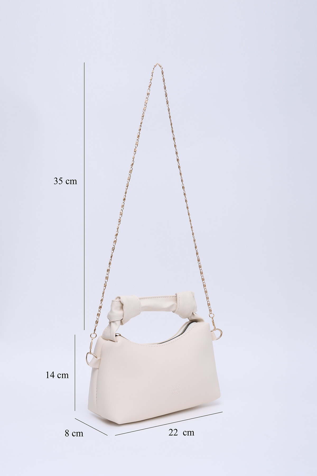 SHAKA Krem Shk24 Orjinal Soft Deri Düğüm Detaylı Zincir Askılı El ve Omuz Çantası - Görsel 2