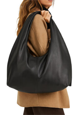 Adelina Bags Siyah Salaş Büyük Boy Yumuşak Dokulu Shopper Kol ve Omuz Çantası