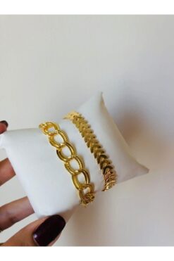 KOBA Kadın Gold Renk Çelik Kombin Bileklik