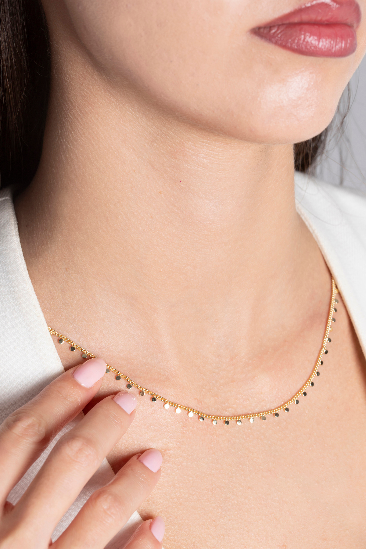 Elika Silver Gold Sıralı Sallantılı Pul Kolye - Görsel 3