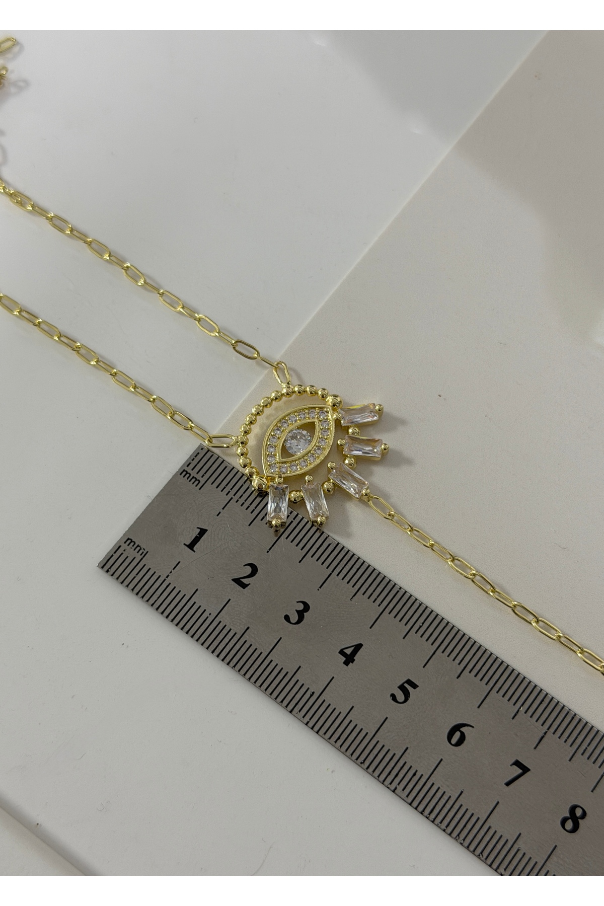 KİLİGİSTANBUL GOLD RENK ZİRKON TAŞLAR GÖZ KOLYE - Görsel 2