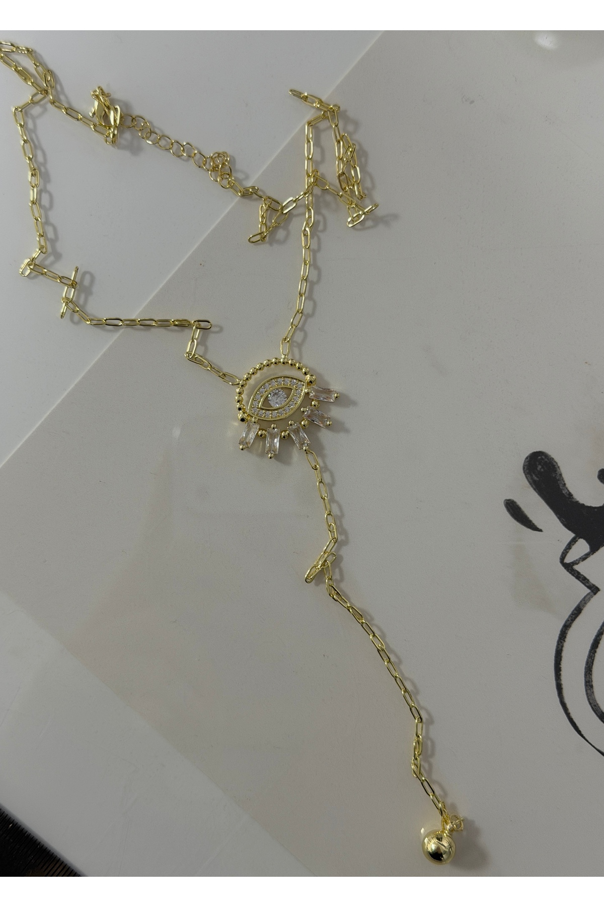 KİLİGİSTANBUL GOLD RENK ZİRKON TAŞLAR GÖZ KOLYE - Görsel 3