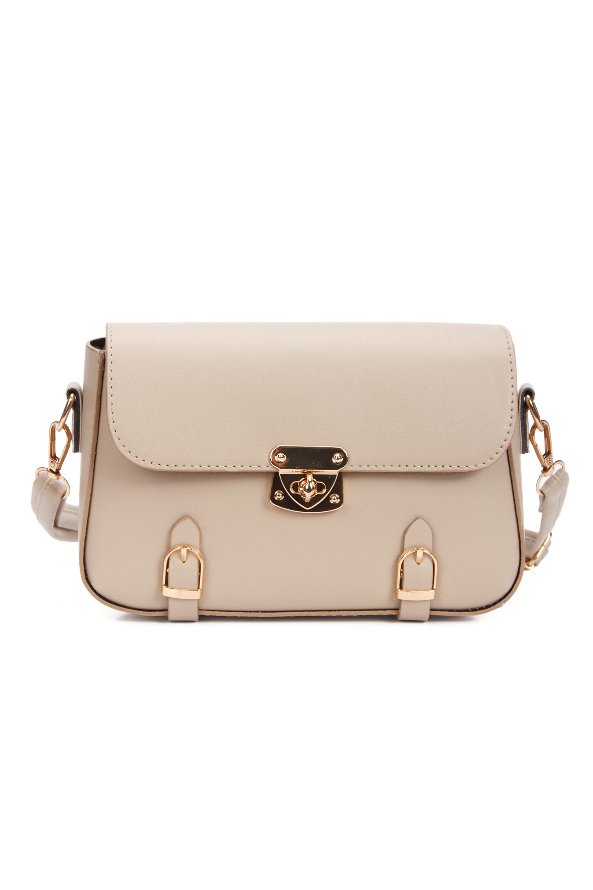 Adelina Bags Kadın Kilit Detaylı Siyah ve Bej Omuz Çantası 2 Adet Çanta - Görsel 3