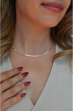 Sacce Scarves&Accessories 14K Gold Kaplama Ezme Zincir Kolye – Işıltılı Pul Model (45 cm)