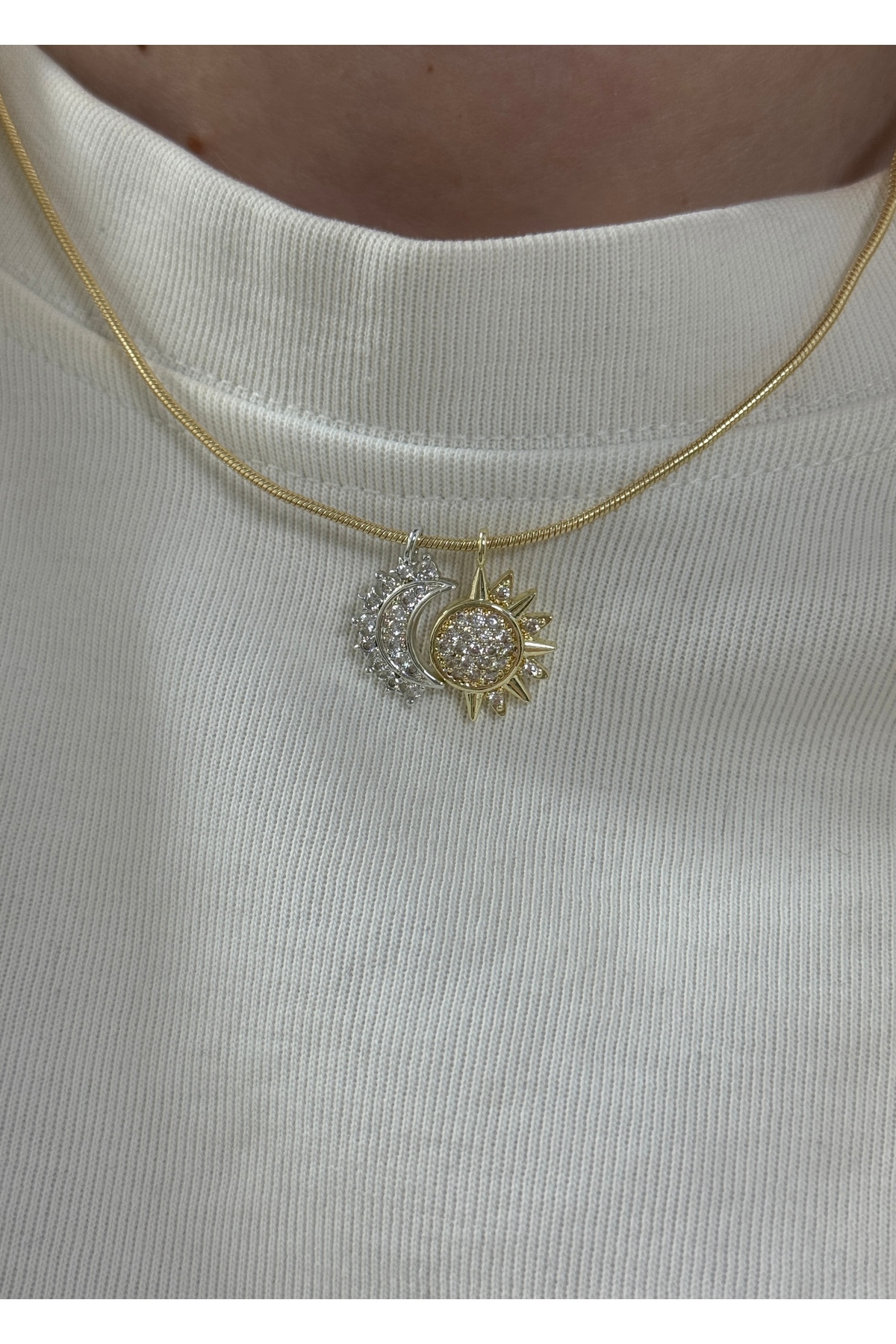 KİLİGİSTANBUL GÜNEŞ&AY KOLYE 40 CM - Görsel 3