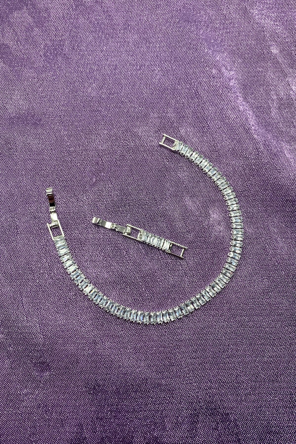 Ressia Kadın Gümüş Kaplama Zirkon Taşlı Baget Model Su Yolu Bileklik - Görsel 2