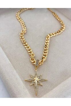 EGES SHİNE yeni sezon taşlı kutup yıldızı gold kolye