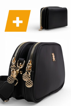 Les Crioch Kadın Omuz Çantası Buzy Saten Deri 3 Bölmeli Ayarlanabilir Siyah Cüzdan Hediyeli El Ve Omuz Çantası