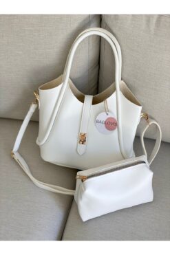 BAGLOVİS YAVRU ÇANTA EKSTRALI ÖNÜ KİLİT DETAYLI BEYAZ KADIN OMUZ ÇANTASI