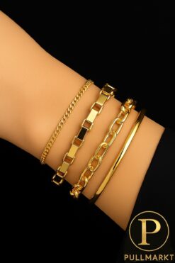 pullmarkt 4lü Set - 1 Adet Ajda Bilezik + 3 Adet Zincir Bileklik - Kadın Bileklik Seti