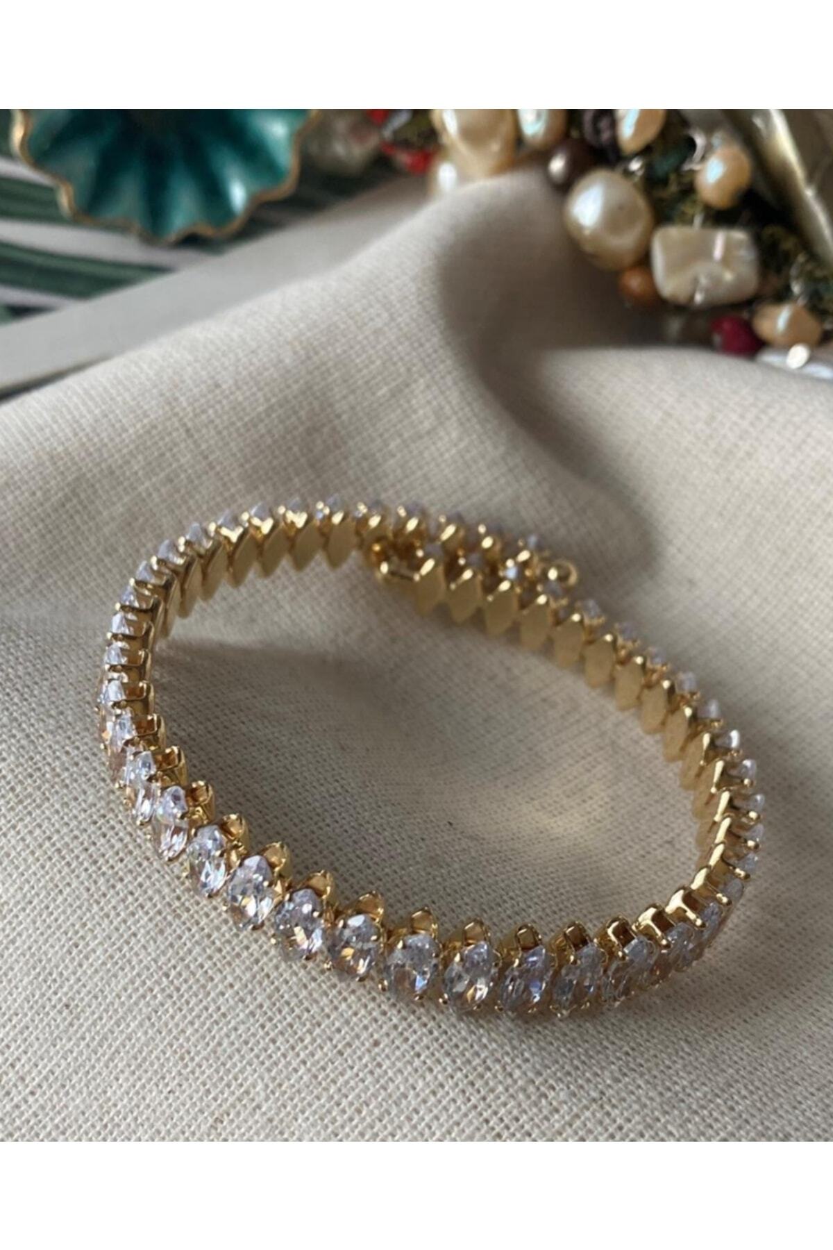 Aksesuar Çelik Gold Damla Suyolu Esnek Kelepçe Bileklik - Görsel 2