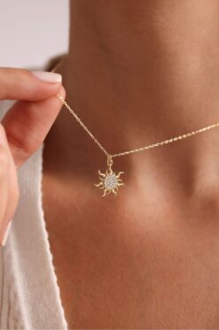 Nereze 925 Ayar Gümüş Gold Kaplama Minimal Güneş Kolye