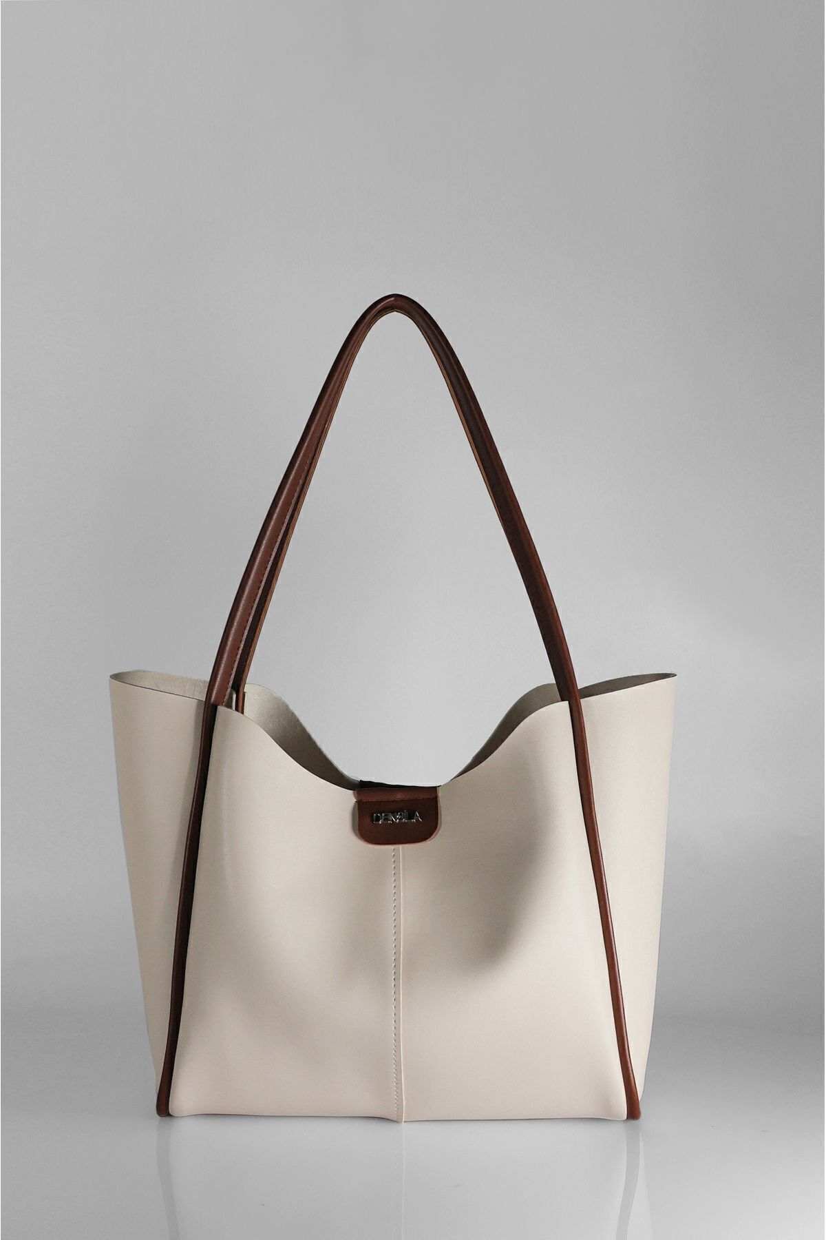 DENSİLA Kadın Krem-Taba Büyük Boy Makyaj Çantalı El Ve Omuz Çantası - Görsel 2