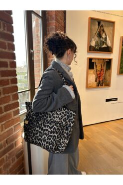 RONASBAG Leopar Desenli Geniş Hacimli Çok Cepli Tote Bag