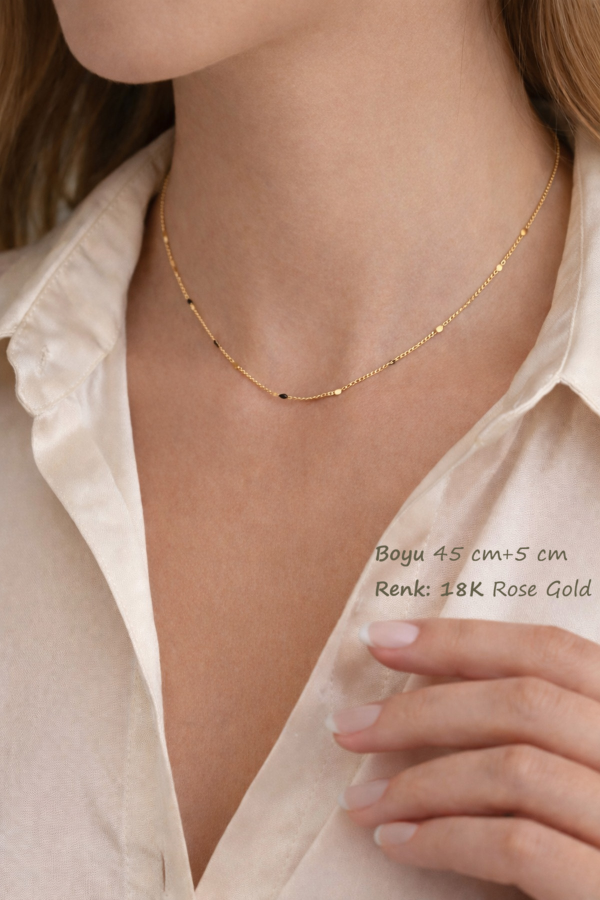 Sacce Scarves&Accessories Işıltılı İnce Zincir Kolye 45 cm Rose Gold - Görsel 2