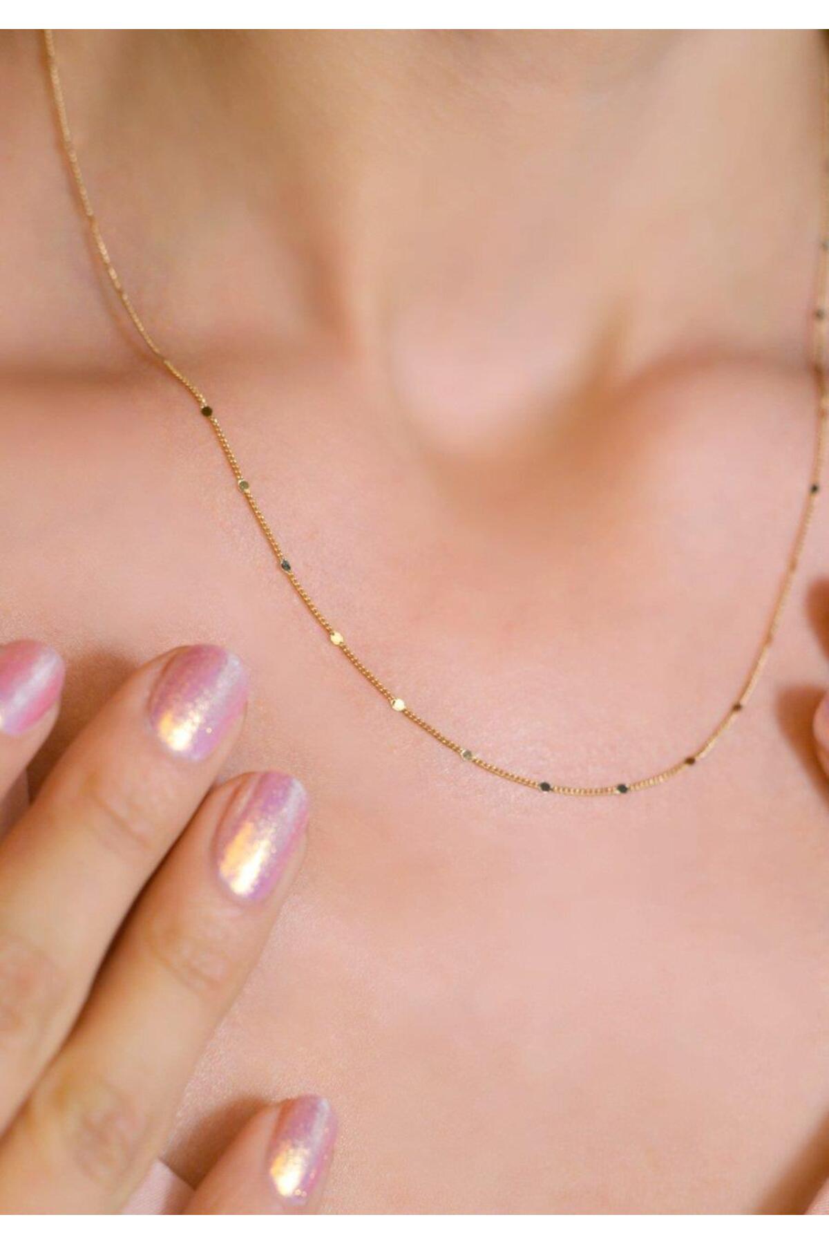 Sacce Scarves&Accessories Işıltılı İnce Zincir Kolye 45 cm Rose Gold - Görsel 3