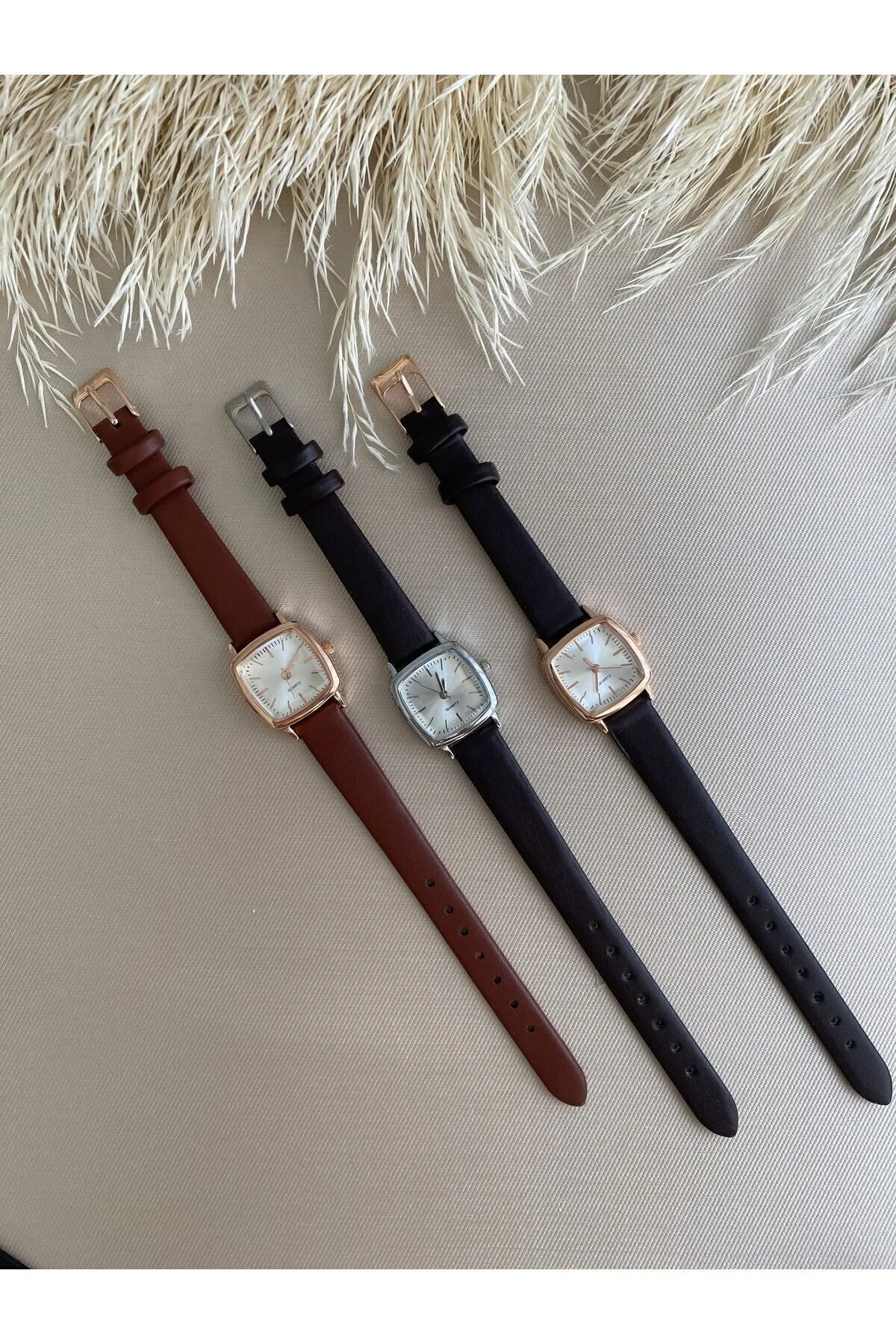 QUARTZ Retro Minimal Tasarım Vintage Kare Kasa Model- SİYAH RENK Kordon- Kadın Kol Saati - Görsel 3