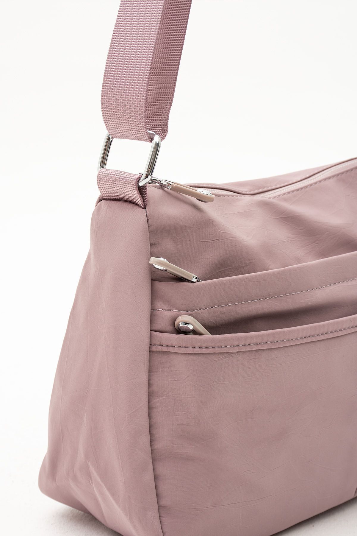 Sanmorris Kadın Suya Dayanıklı Paraşüt Kumaş 5 Gözlü Pudra Renkli Çapraz Askılı El Ve Omuz Çantası S-4009 - Görsel 2