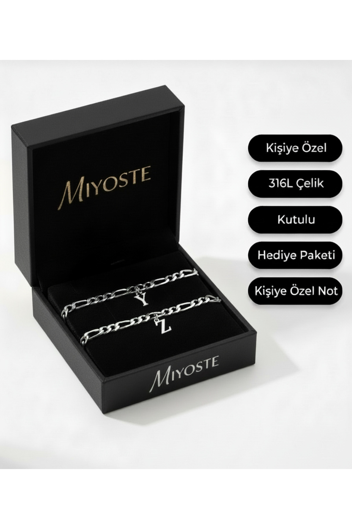 Miyoste (HARF BELİRTİNİZ) Kararmaz Çelik Kalın Zincir Harfli Kadın/erkek Bileklik Sevgili/çift Bileklik