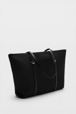 D'VERS Kadın Siyah Su İtici Kumaş Gümüş Aksesuar Detaylı Shopper El ve Omuz Çantası