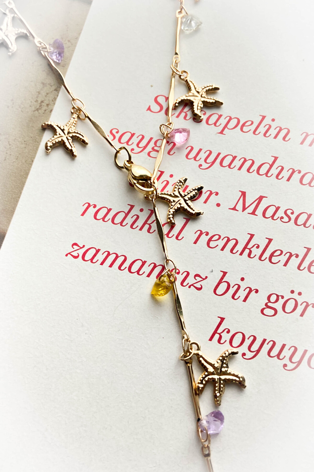 roshel Çelik Y Kolye Taşlı Kalp,Kelebek ve Deniz Kabuğu Figürlü - Görsel 3