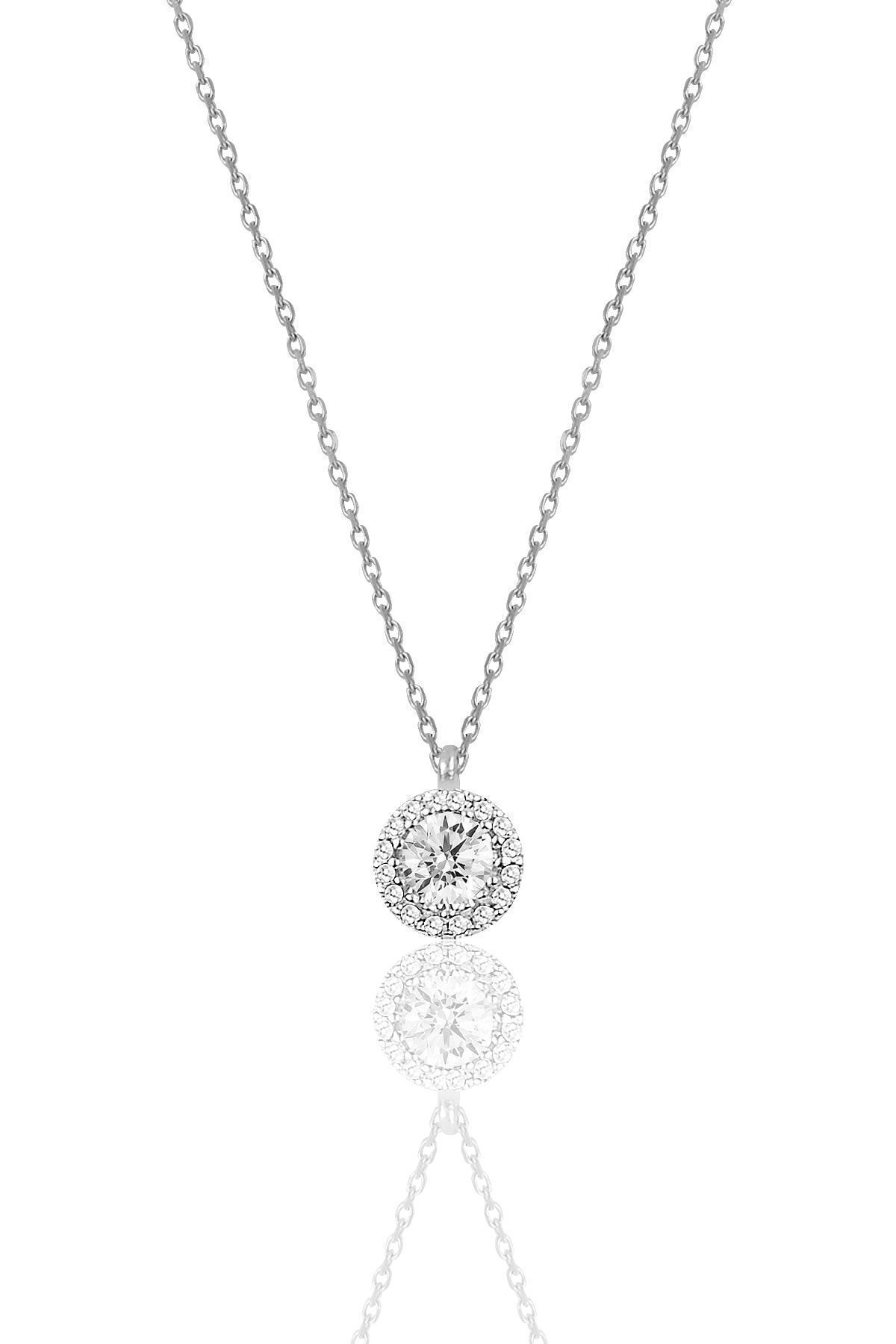 Söğütlü Silver Kadın Gümüş Pırlanta Montürlü Tek Taş Kolye SGTL9906