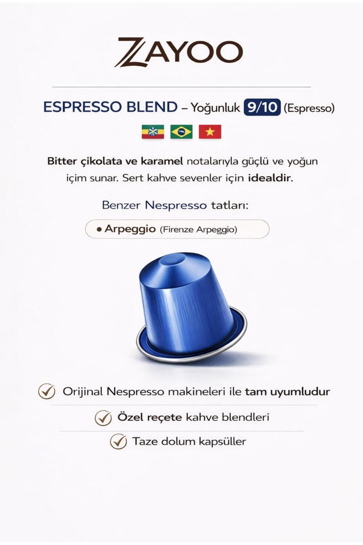 Zayoo Espresso Blend 9/10 – Nespresso Original Uyumlu - Alüminyum Kapsül - (10 Kapsül) - Görsel 2