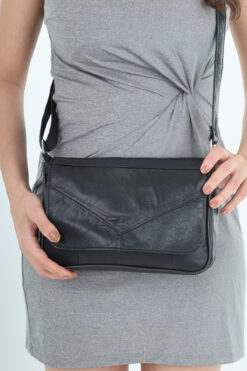 Erzeno Siyah Hakiki Deri Çapraz Ve Omuz Çantası (%100 HAKİKİ DERİ KADIN ÇANTA)