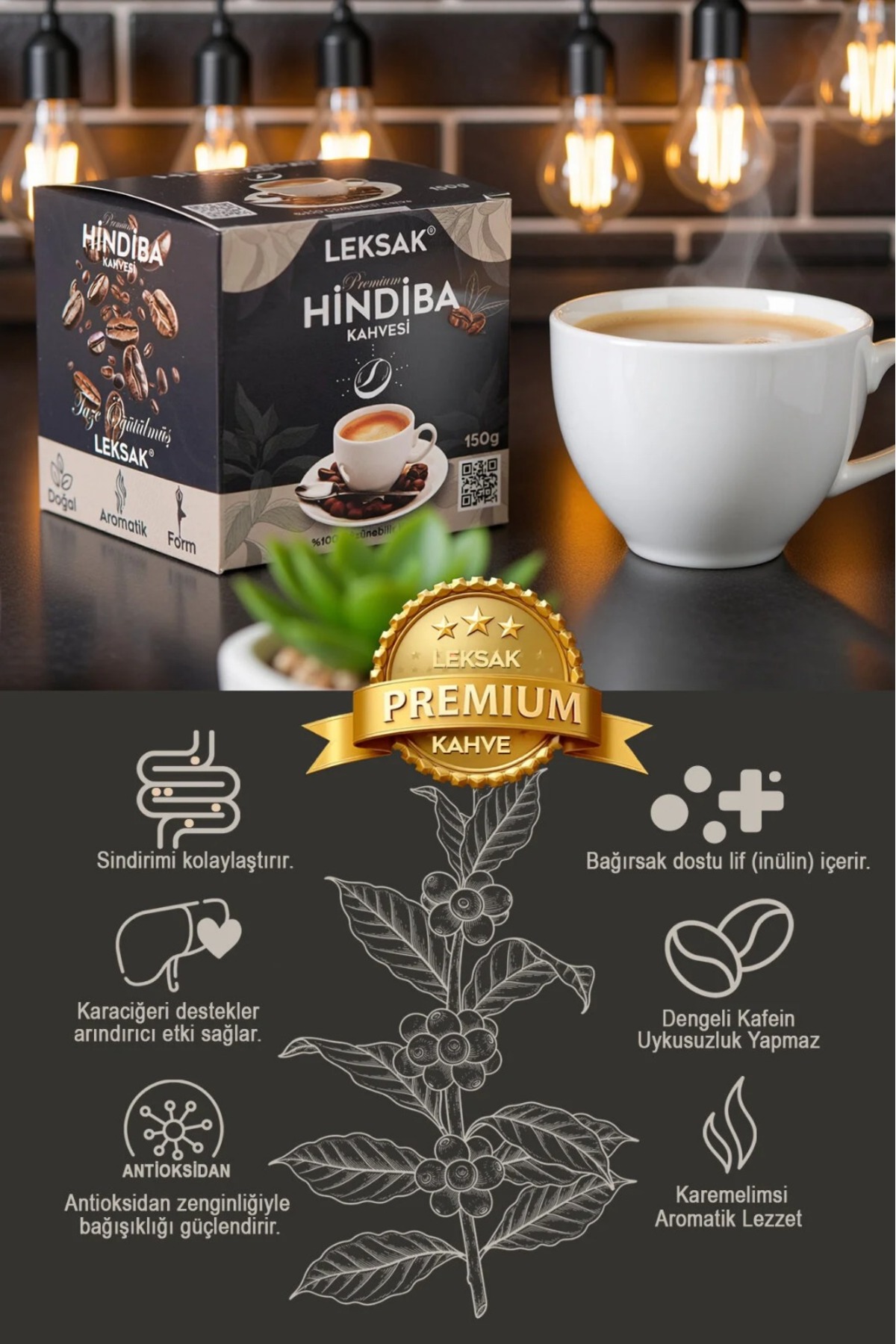 LEKSAK Hindiba Kahvesi 150gr. Premium Taze Öğütülmüş Doğal Cam Kavanoz'da 60 Kullanım 1 Ay Form & Keyif - Görsel 3