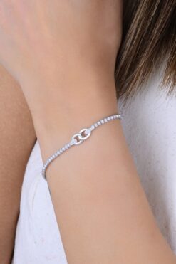 Söğütlü Silver Gümüş rodyumlu pırlanta modeli zirkon taşlı kenetlenmiş zerafet su yolu bileklik SGTL12907RODAJ