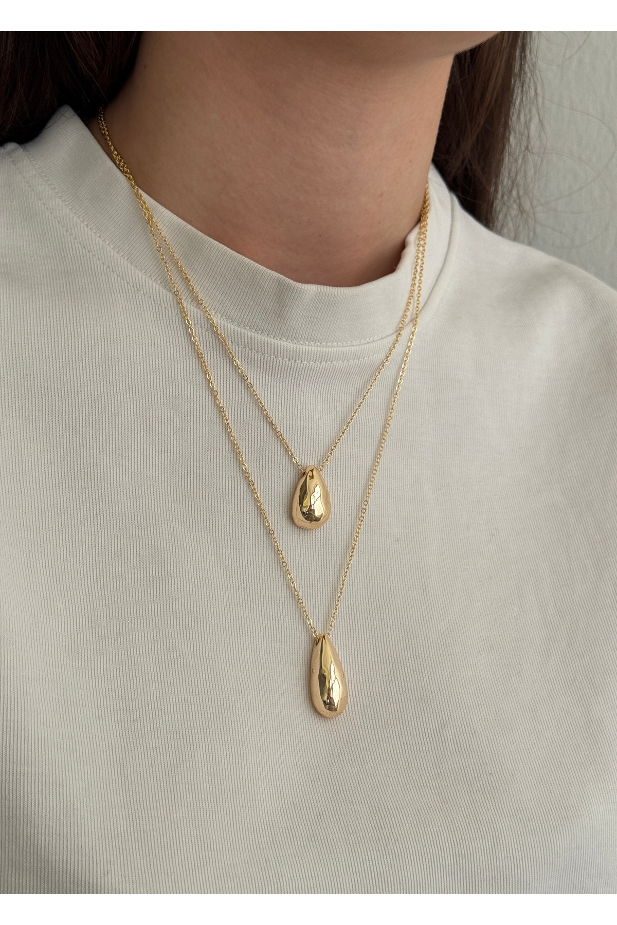 KİLİGİSTANBUL GOLD RENK ÇİFT BOTE KOLYE - Görsel 2