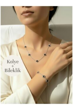 ATALYA ACCESSORY Mini Yonca Modeli Bileklik ve Kolye İkili Set - Kararmaz, Çift Taraflı