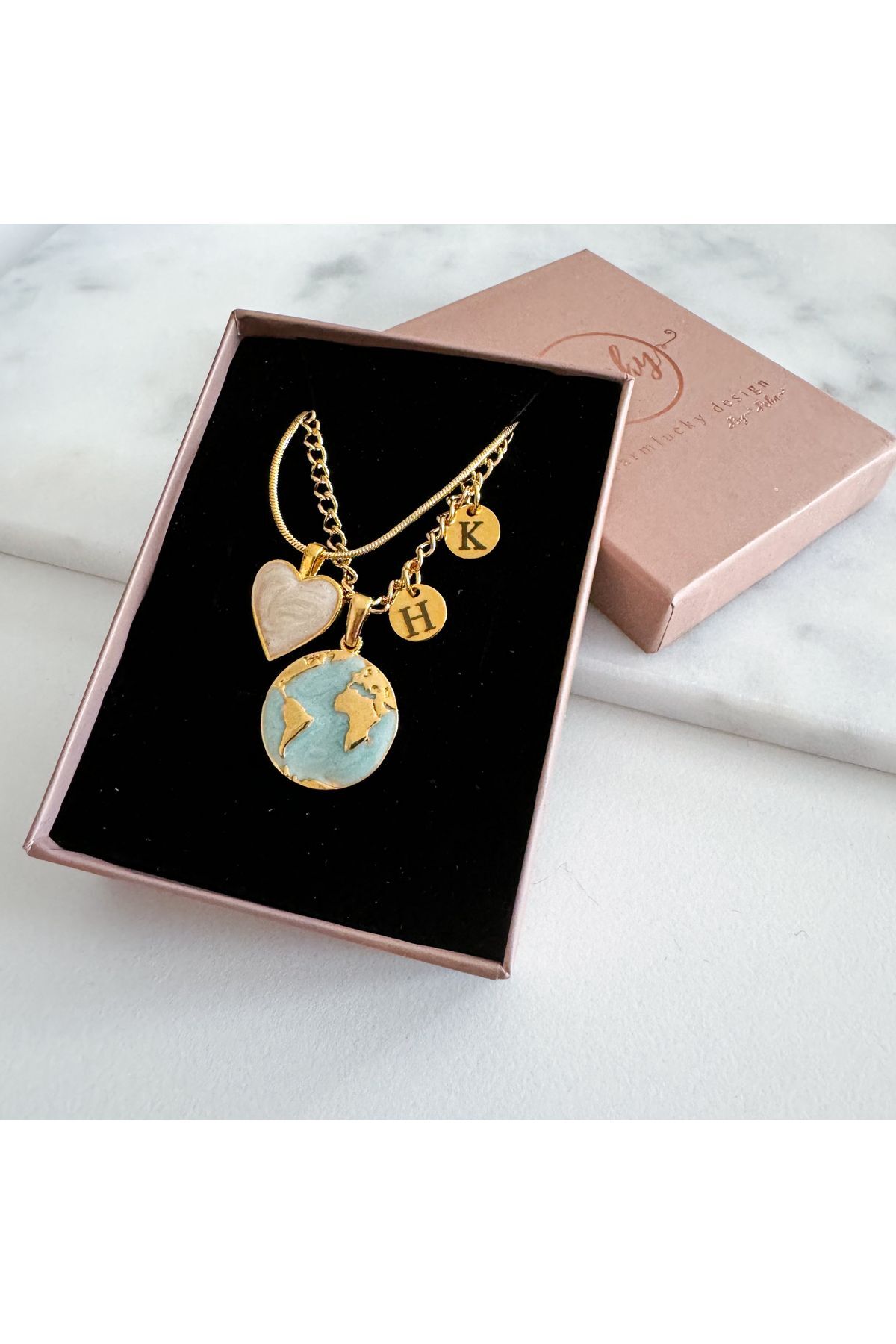 CHARMLUCKY Kalp-Dünya (2 harfli) kolye - Görsel 2