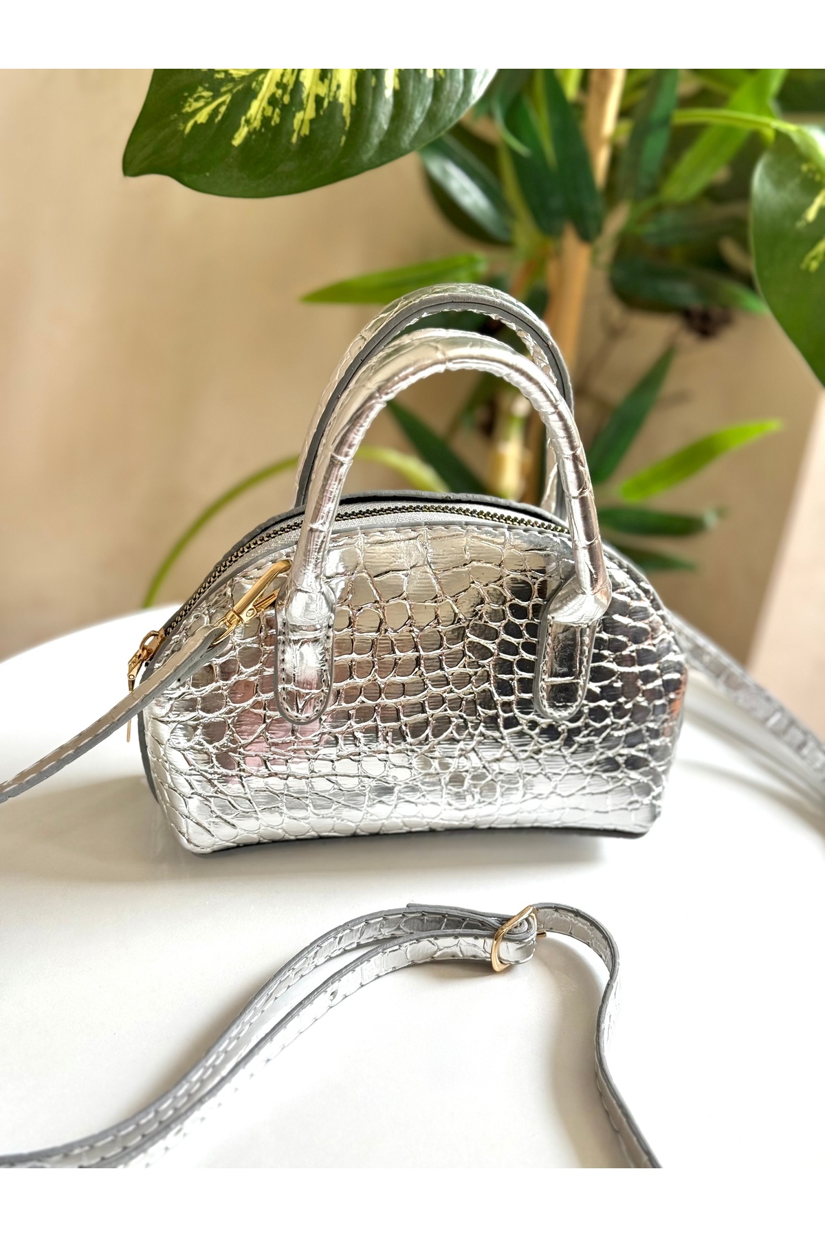 Bagnest Kadın Parlak Mini Kroko Desen Uzun Askılı El, Omuz Çantası