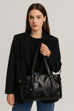 NOTHING Kadın Siyah Vintage Deri Cüzdan Kemer Detaylı El ve Omuz Çantası Riki