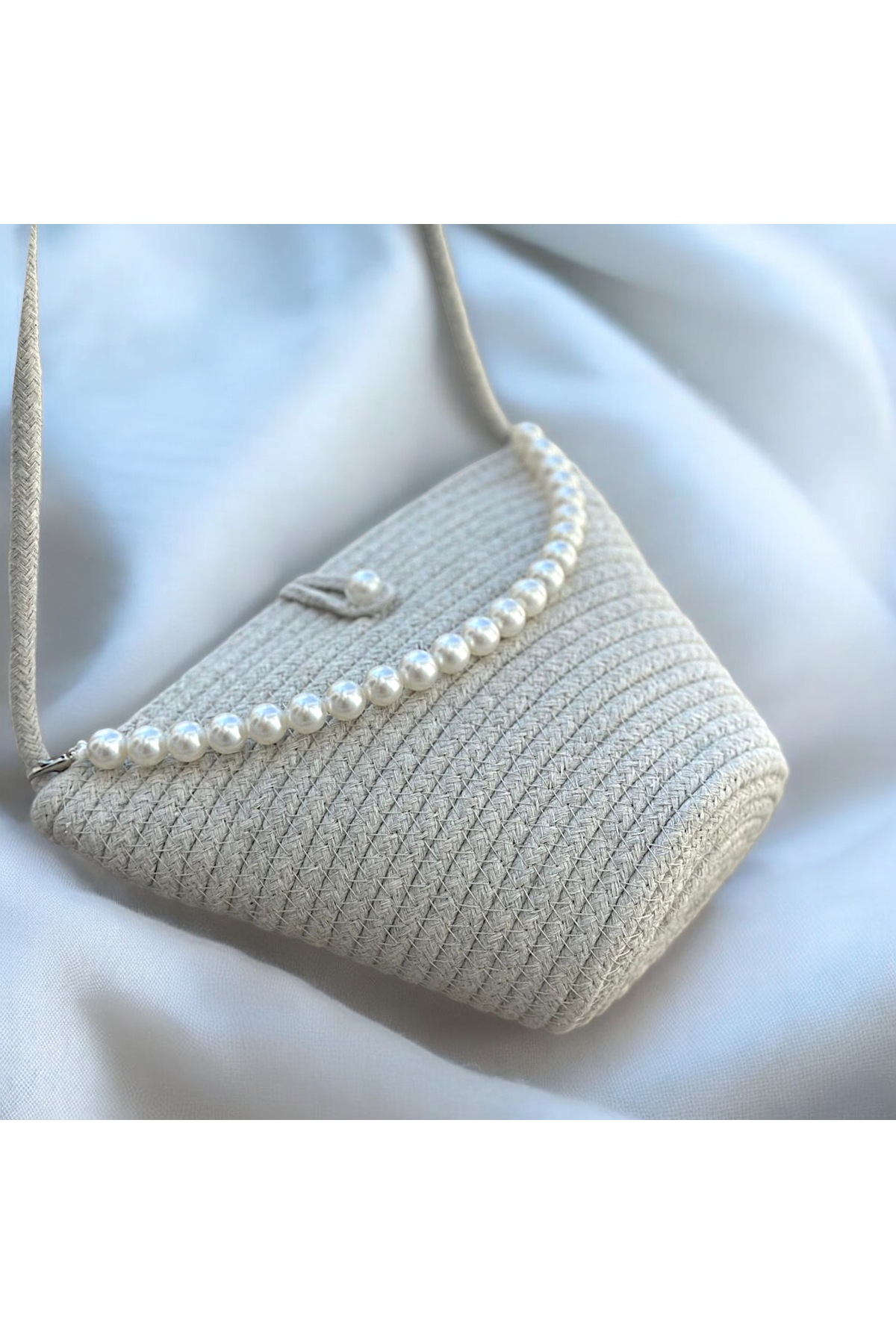 Katusa Kadın Bej İncili Tasarım Omuz Çantası - Görsel 2