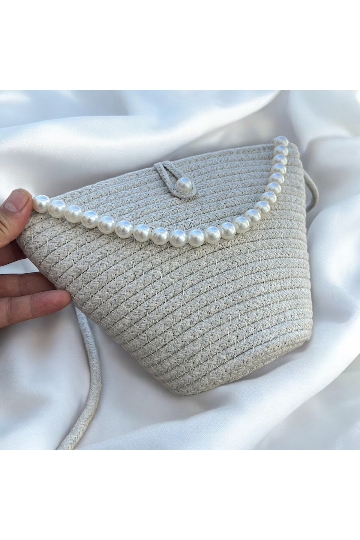 Katusa Kadın Bej İncili Tasarım Omuz Çantası - Görsel 3