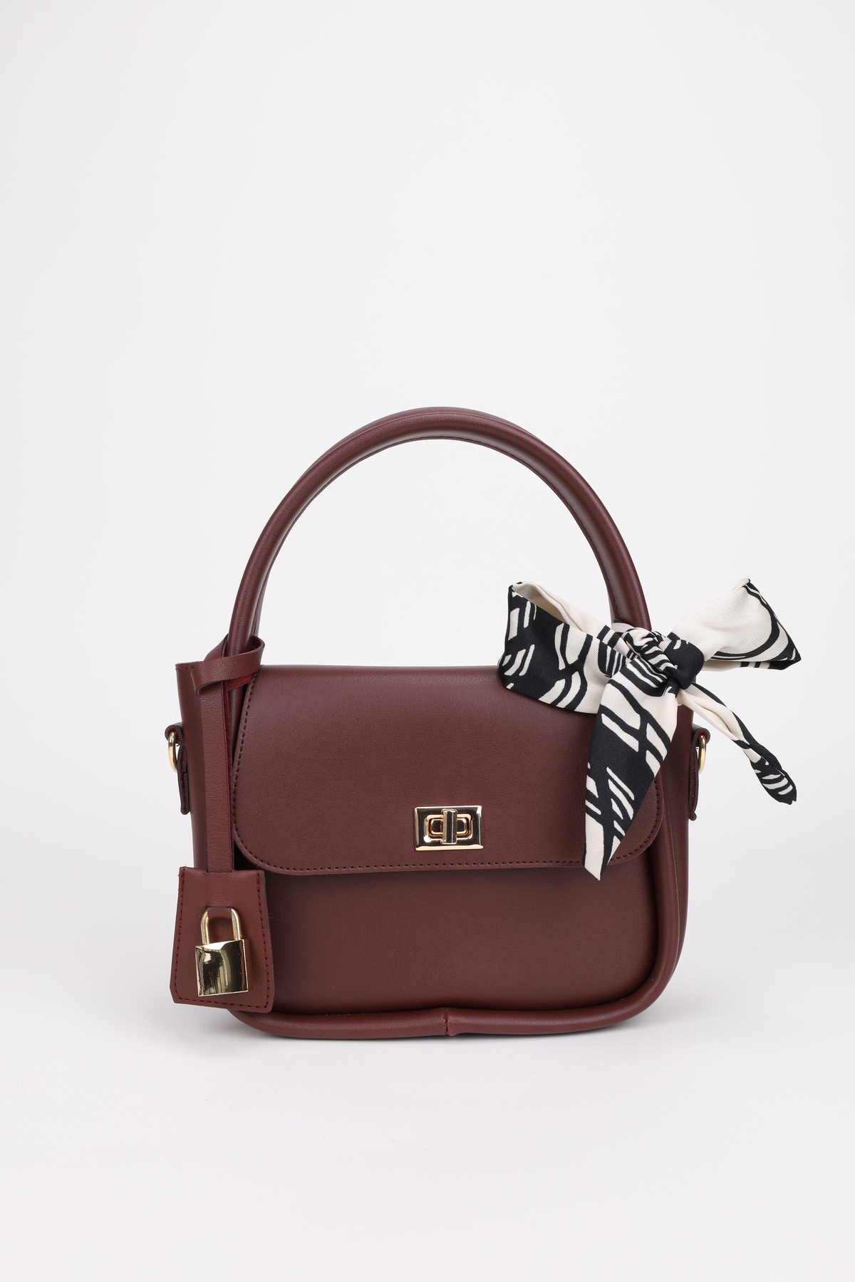 NOTHING Kadın Bordo Charm Detaylı Fularlı Ayarlanabilir Askılı El Omuz Ve Çapraz Çanta Teo - Görsel 2